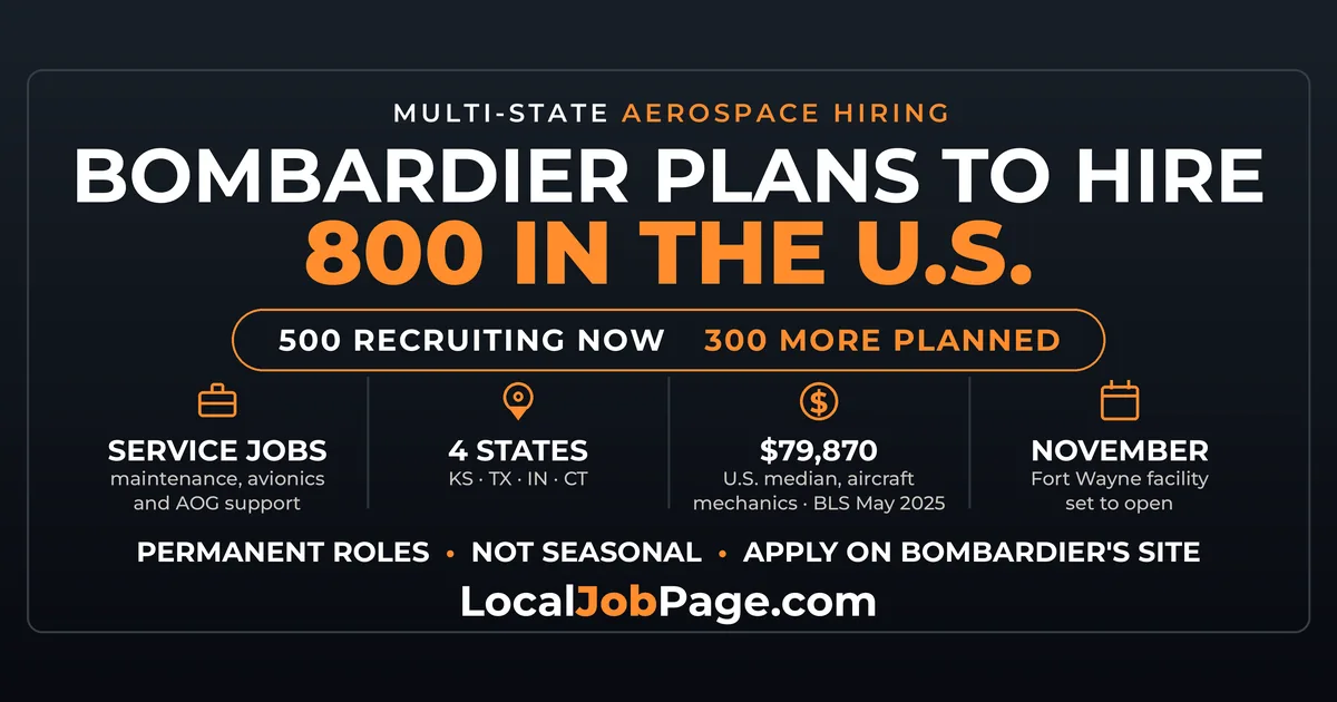 Bombardier Plans to Hire 800 in the U.S.: Where the Aircraft Service Jobs Are